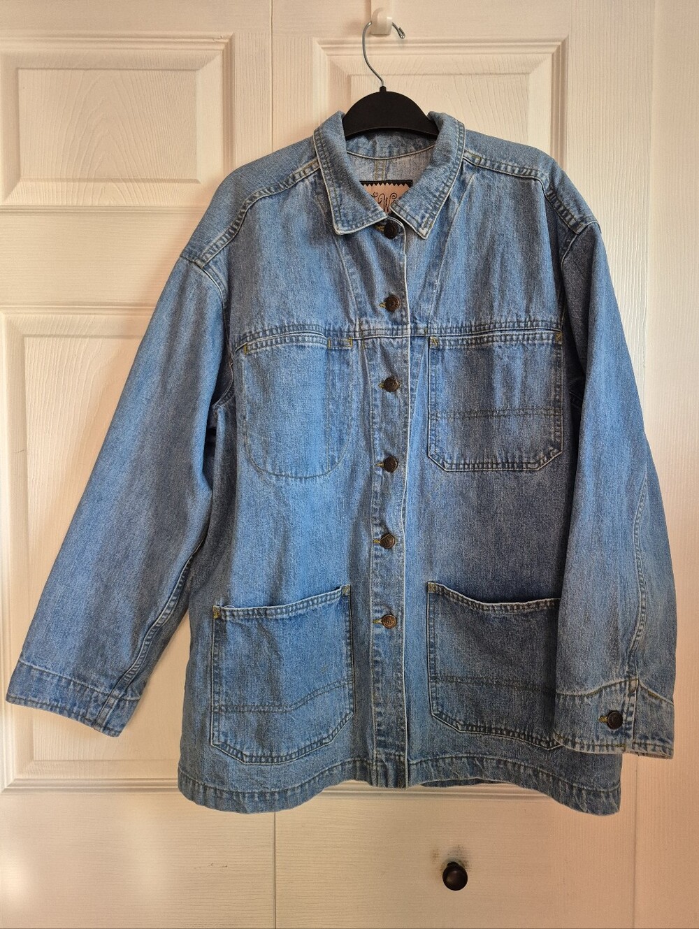 Vintage 90s Carole Little Denim Chore Jacket Boxy Streetwear Utility Coat Sz M